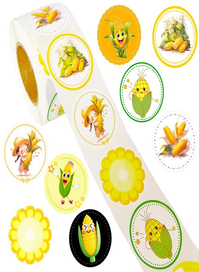 ATSMOICY 500 PCS Corn Labels Roll Stickers - Fruits Vegetables Yellow Birthday Party Supplies Decorations Favors Dessert Chocolate Candy School Prizes Stickers - Image 1